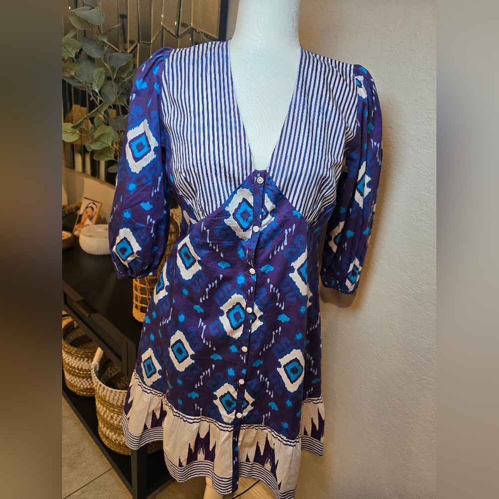 Garrie B Multi Puff Sleeve Button-Up Mini Dress